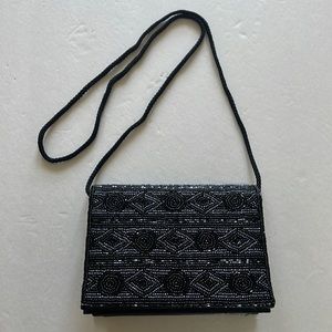 Beaded black evening bag purse 6” x 4.5” x 2.5”